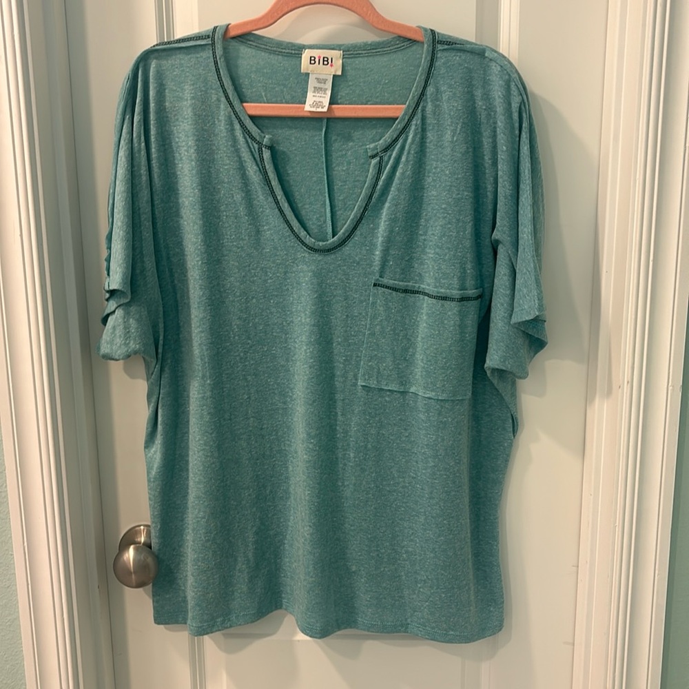 Bibi U Shaped Neck Tee with Pocket
